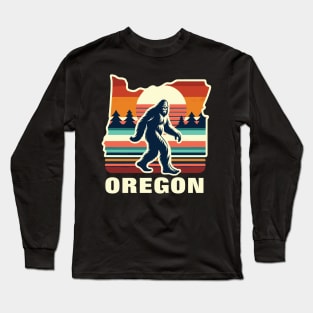 Oregon Classic Bigfoot Pose with Vintage Sunset Long Sleeve T-Shirt